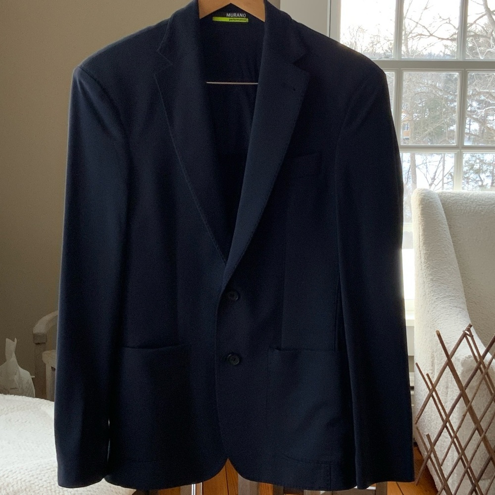 Murano Performance Navy Blue Mens Slim-fit Blazer (Small)